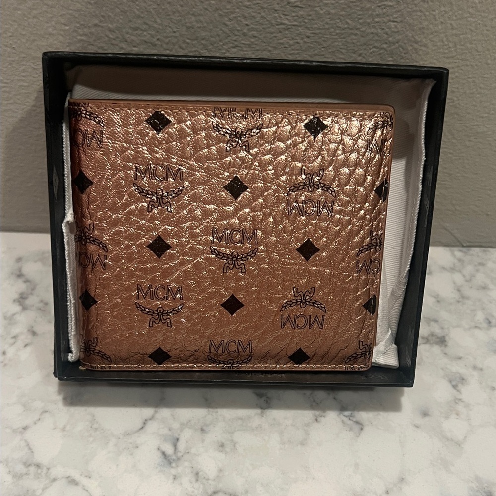 MCM Metallic Rose Wallet with Logo Pattern